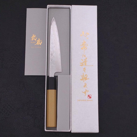 Petty AUS-10 Nashiji Damast Büffelhorn und Magnolienholz Griff 135mm-[Musashi]-[Japan-Küchenmesser]