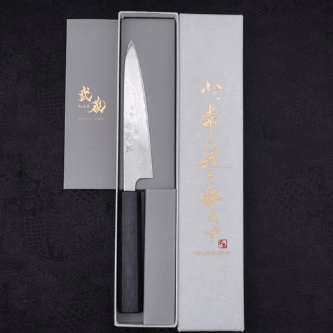 Petty AUS-10 Nashiji Damast Dunkelblauer Urushi Griff 135mm-[Musashi]-[Japan-Küchenmesser]