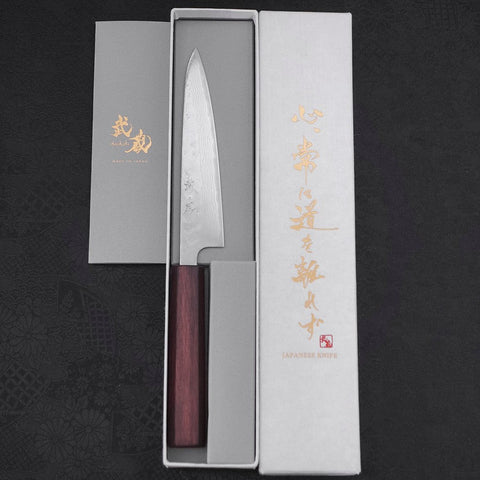 Petty AUS-10 Nashiji Damast Lila Urushi Griff 135mm-[Musashi]-[Japan-Küchenmesser]