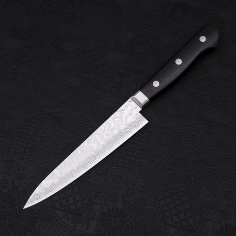 Petty AUS-10 Tsuchime Damast Schwarzer Westlicher Griff 135mm-[Musashi]-[Japan-Küchenmesser]