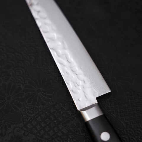 Petty AUS-10 Tsuchime Damast Schwarzer Westlicher Griff 135mm-[Musashi]-[Japan-Küchenmesser]