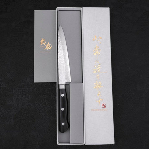 Petty AUS-10 Tsuchime Damast Schwarzer Westlicher Griff 135mm-[Musashi]-[Japan-Küchenmesser]