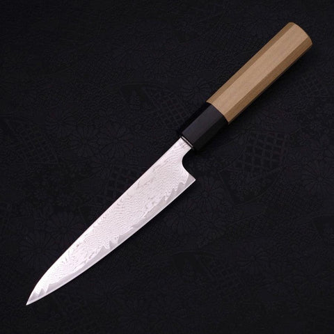 Petty AUS-10 Wellen-Nickel Damast Büffelhorn und Magnolienholz Griff 135mm-[Musashi]-[Japan-Küchenmesser]