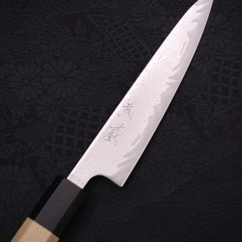 Petty AUS-10 Wellen-Nickel Damast Büffelhorn und Magnolienholz Griff 135mm-[Musashi]-[Japan-Küchenmesser]