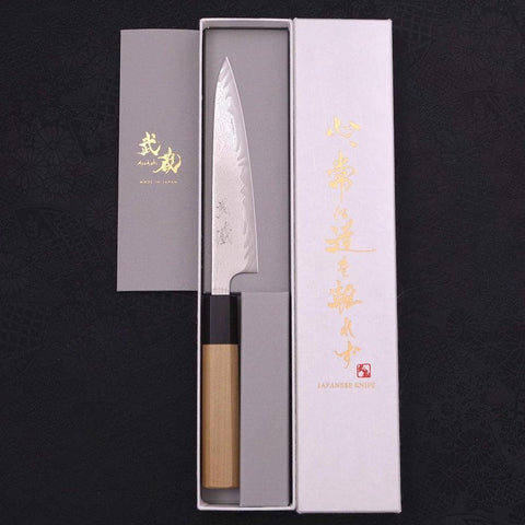 Petty AUS-10 Wellen-Nickel Damast Büffelhorn und Magnolienholz Griff 135mm-[Musashi]-[Japan-Küchenmesser]
