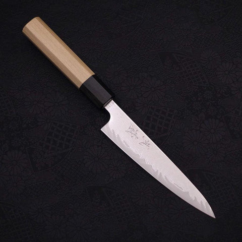 Petty AUS-10 Wellen-Nickel Damast Büffelhorn und Magnolienholz Griff 135mm-[Musashi]-[Japan-Küchenmesser]
