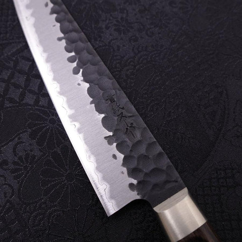 Petty Aogami-Super Edelstahlummantelung Kurouchi Tsuchime Westlicher Griff 135mm-[Musashi]-[Japan-Küchenmesser]