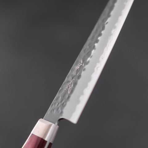 Petty Aogami Super Edelstahlummantelung Kurouchi Tsuchime Westlicher Griff in Rot 150mm-[Musashi]-[Japan-Küchenmesser]