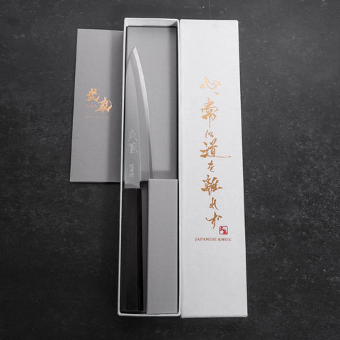 Petty Aogami Super Edelstahlummantelung Poliert Büffelhorn und Ebenholz Griff 145mm-[Musashi]-[Japan-Küchenmesser]
