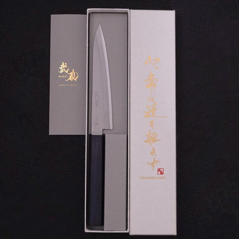 Petty Aogami-Super Edelstahlummantelung Poliert Dunkelblauer Griff 145mm-[Musashi]-[Japan-Küchenmesser]