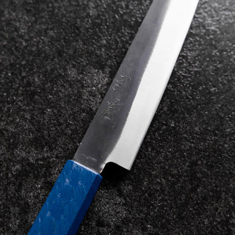 Petty Blue Steel #1 Edelstahlummantelung Kurouchi Blauer Urushi Griff 150mm-[Musashi]-[Japan-Küchenmesser]