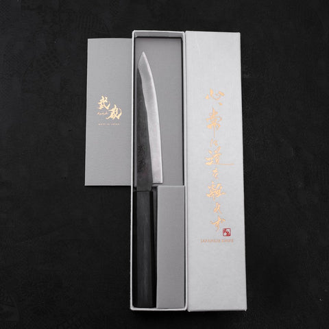 Petty Blue Steel #1 Edelstahlummantelung Kurouchi Dunkelblauer Urushi Griff 150mm-[Musashi]-[Japan-Küchenmesser]