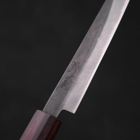 Petty Blue Steel #1 Edelstahlummantelung Kurouchi Lila Urushi Griff 150mm-[Musashi]-[Japan-Küchenmesser]