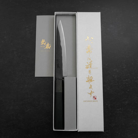 Petty Blue Steel #1 Edelstahlummantelung Kurouchi Schwarz-Blauer Urushi Griff 150mm-[Musashi]-[Japan-Küchenmesser]