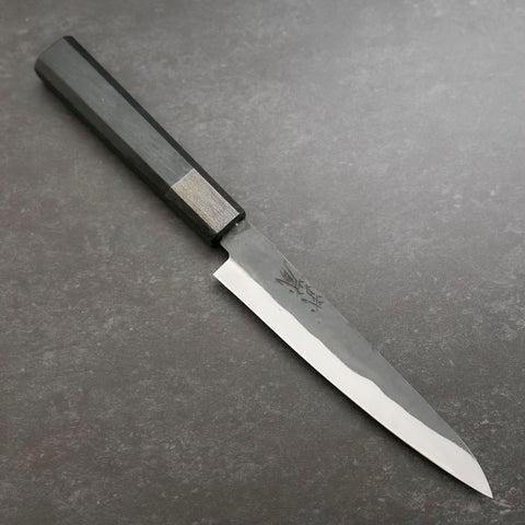 Petty Blue Steel #1 Edelstahlummantelung Kurouchi Schwarz-Blauer Urushi Griff 150mm-[Musashi]-[Japan-Küchenmesser]