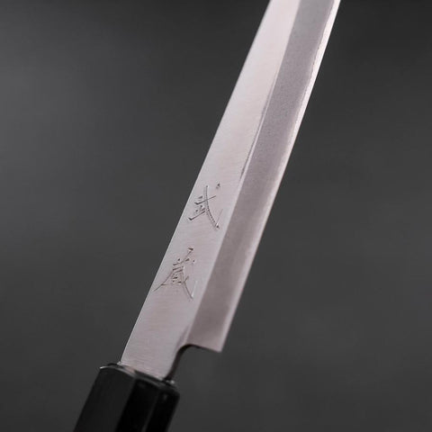 Petty Blue Steel #1 Edelstahlummantelung Poliert Büffelhorn und Magnolienholz Griff 150mm-[Musashi]-[Japan-Küchenmesser]