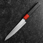 Petty Blue Steel #1 Edelstahlummantelung Poliert Rot-Schwarzer Urushi Griff 150mm-[Musashi]-[Japan-Küchenmesser]