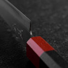 Petty Blue Steel #1 Edelstahlummantelung Poliert Rot-Schwarzer Urushi Griff 150mm-[Musashi]-[Japan-Küchenmesser]