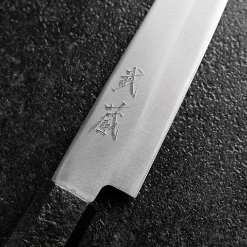 Petty Blue Steel #1 Edelstahlummantelung Poliert Schwarzer Urushi Griff 150mm-[Musashi]-[Japan-Küchenmesser]