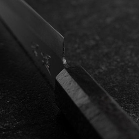 Petty Blue Steel #1 Edelstahlummantelung Poliert Schwarzer Urushi Griff 150mm-[Musashi]-[Japan-Küchenmesser]