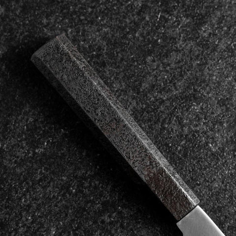 Petty Blue Steel #1 Edelstahlummantelung Poliert Schwarzer Urushi Griff 150mm-[Musashi]-[Japan-Küchenmesser]