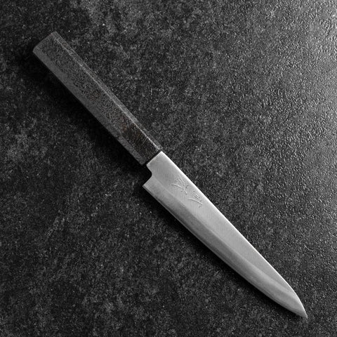 Petty Blue Steel #1 Edelstahlummantelung Poliert Schwarzer Urushi Griff 150mm-[Musashi]-[Japan-Küchenmesser]