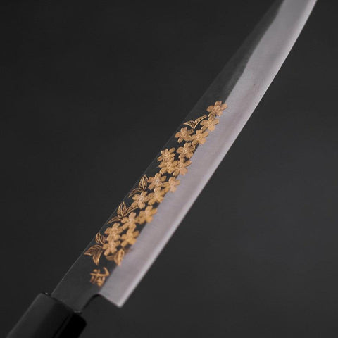 Petty Blue Steel #1, Kurouchi Chokin "Sakura" Büffelhorn und Ebenholz Griff, 150mm-[Musashi]-[Japan-Küchenmesser]