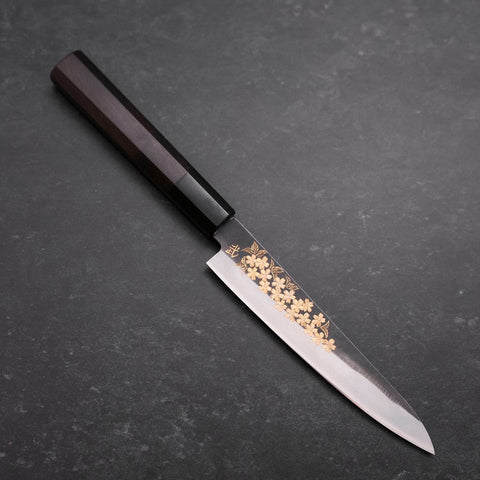 Petty Blue Steel #1, Kurouchi Chokin "Sakura" Büffelhorn und Ebenholz Griff, 150mm-[Musashi]-[Japan-Küchenmesser]