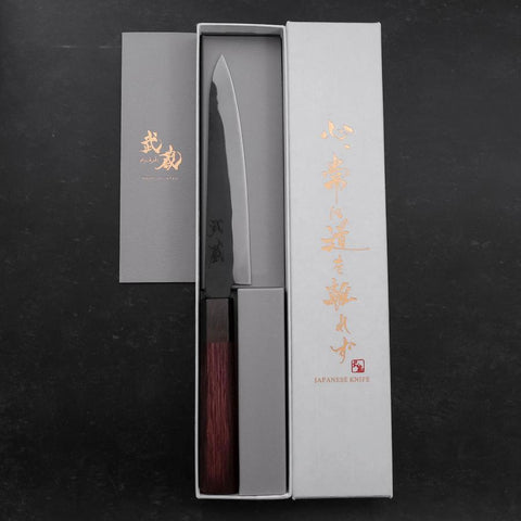 Petty Blue Steel #1 Stainless Clad Kurouchi Black Purple Urushi Handle 150mm (5.9”)-[Musashi]-[Japan-Küchenmesser]