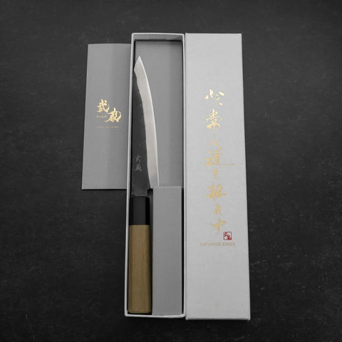Petty Blue Steel #1 Stainless Clad Kurouchi Buffalo Magnolia Handle 150mm (5.9”)-[Musashi]-[Japan-Küchenmesser]