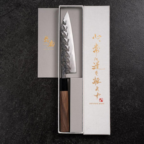Petty Blue Steel #1 Tsuchime Buffalo Walnut Handle 150mm (5.9”)-[Musashi]-[Japanese-Kitchen-Knives]