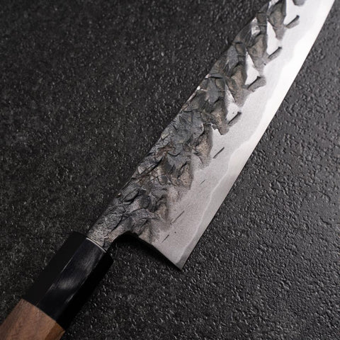 Petty Blue Steel #1 Tsuchime Büffelhorn und Walnussholz Griff 150mm-[Musashi]-[Japan-Küchenmesser]