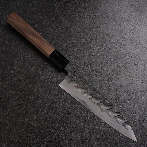 Petty Blue Steel #1 Tsuchime Büffelhorn und Walnussholz Griff 150mm-[Musashi]-[Japan-Küchenmesser]