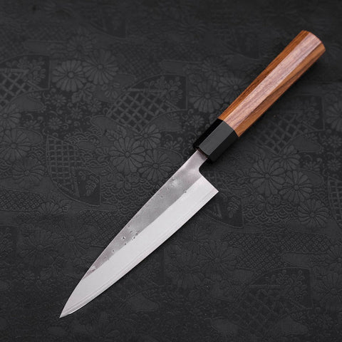 Petty Blue Steel #2 Edelstahlummantelung Nashiji Büffelhorn und Teakholz Griff 135mm-[Musashi]-[Japan-Küchenmesser]