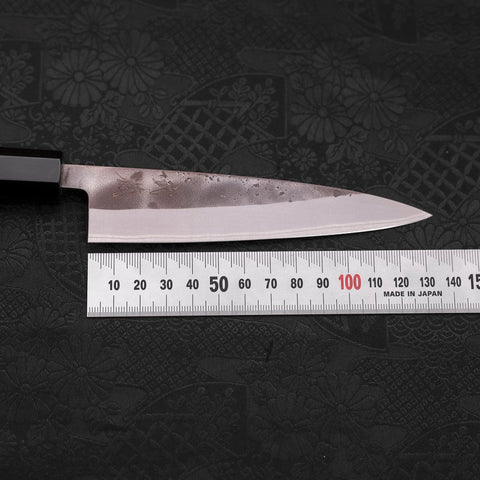 Petty Blue Steel #2 Edelstahlummantelung Nashiji Büffelhorn und Teakholz Griff 135mm-[Musashi]-[Japan-Küchenmesser]