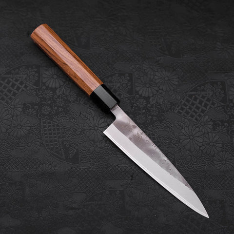 Petty Blue Steel #2 Edelstahlummantelung Nashiji Büffelhorn und Teakholz Griff 135mm-[Musashi]-[Japan-Küchenmesser]