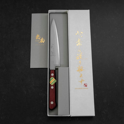 Petty Blue Super Edelstahlummantelung Poliert Schwarz-Roter Westlicher Griff 150mm-[Musashi]-[Japan-Küchenmesser]