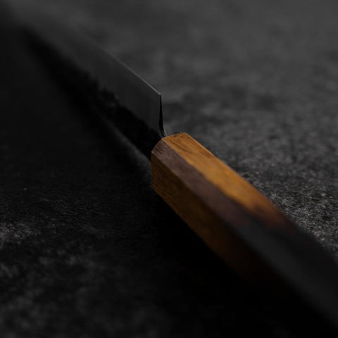 Petty Edelstahlummantelung AUS-8 Kurouchi Tsuchime Yaki Urushi Griff 155mm-[Musashi]-[Japan-Küchenmesser]