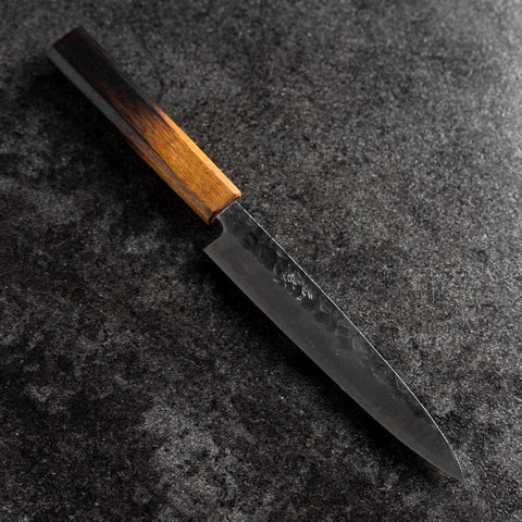 Petty Edelstahlummantelung AUS-8 Kurouchi Tsuchime Yaki Urushi Griff 155mm-[Musashi]-[Japan-Küchenmesser]