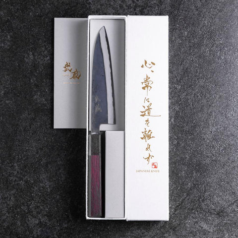 Petty Edelstahlummantelung Blue Steel #2 Kurouchi Lila Urushi Griff 150mm-[Musashi]-[Japan-Küchenmesser]