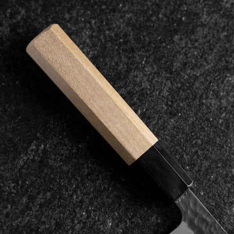 Petty Edelstahlummantelung Blue Super Kurouchi Tsuchime Büffelhorn und Magnolienholz Griff 150mm-[Musashi]-[Japan-Küchenmesser]