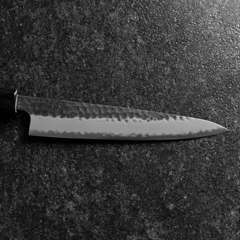 Petty Edelstahlummantelung Blue Super Kurouchi Tsuchime Büffelhorn und Magnolienholz Griff 150mm-[Musashi]-[Japan-Küchenmesser]