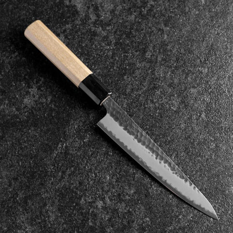 Petty Edelstahlummantelung Blue Super Kurouchi Tsuchime Büffelhorn und Magnolienholz Griff 150mm-[Musashi]-[Japan-Küchenmesser]