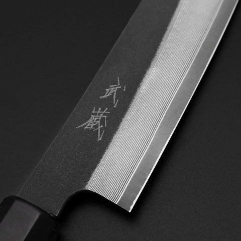 Petty Kobalt Edelstahl HRC62 Kurouchi Damast Büffelhorn und Ebenholz Griff 150mm-[Musashi]-[Japan-Küchenmesser]