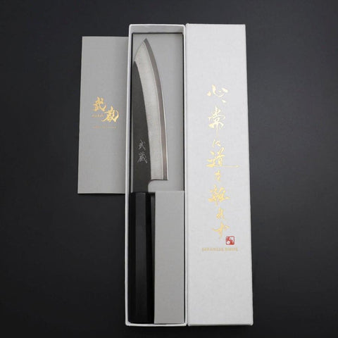 Petty Kobalt Edelstahl HRC62 Kurouchi Damast Büffelhorn und Ebenholz Griff 150mm-[Musashi]-[Japan-Küchenmesser]