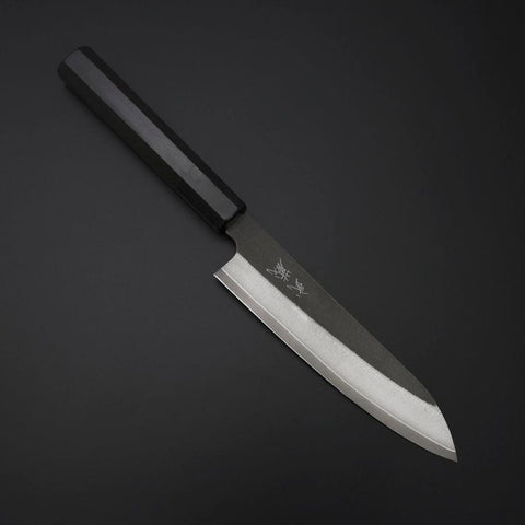 Petty Kobalt Edelstahl HRC62 Kurouchi Damast Büffelhorn und Ebenholz Griff 150mm-[Musashi]-[Japan-Küchenmesser]