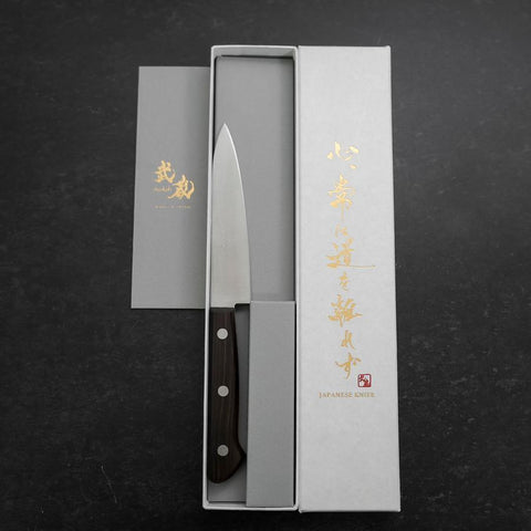 Petty SK-Stahl Poliert Brauner Westlicher Rosenholz Griff 120mm-[Musashi]-[Japan-Küchenmesser]