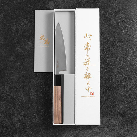 Petty SLD Kagami Büffelhorn und Walnussholz Griff 130mm-[Musashi]-[Japan-Küchenmesser]