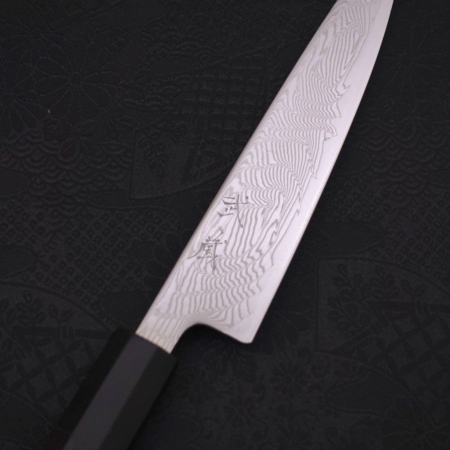 Petty SLD Wellen-Nickel Damast Büffelhorn und Ebenholz Griff 135mm-[Musashi]-[Japan-Küchenmesser]