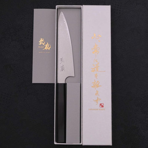 Petty Silver Steel #3 Damast Büffelhorn und Ebenholz Griff 150mm-[Musashi]-[Japan-Küchenmesser]